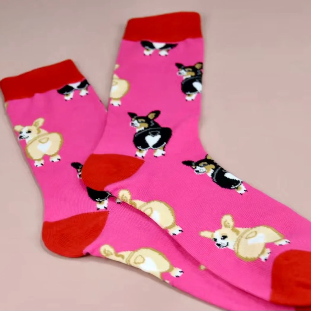 Pink Socks with Corgi Print